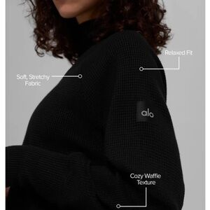 ALO Yoga Women's Black Waffle Knit Turtleneck Sweater